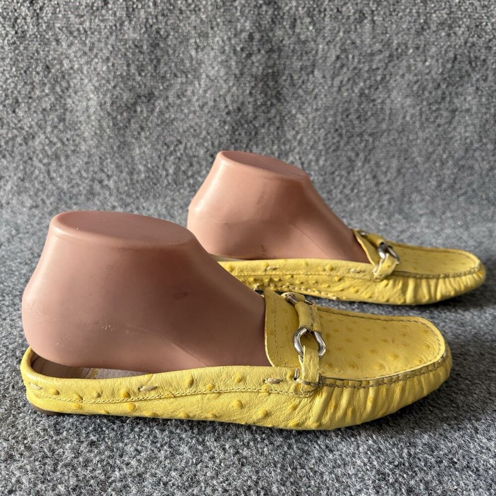 CIRCA JOAN DAVID Yellow Ostrich Leather Mule Loafers Horsebit Slides Slip On 10M